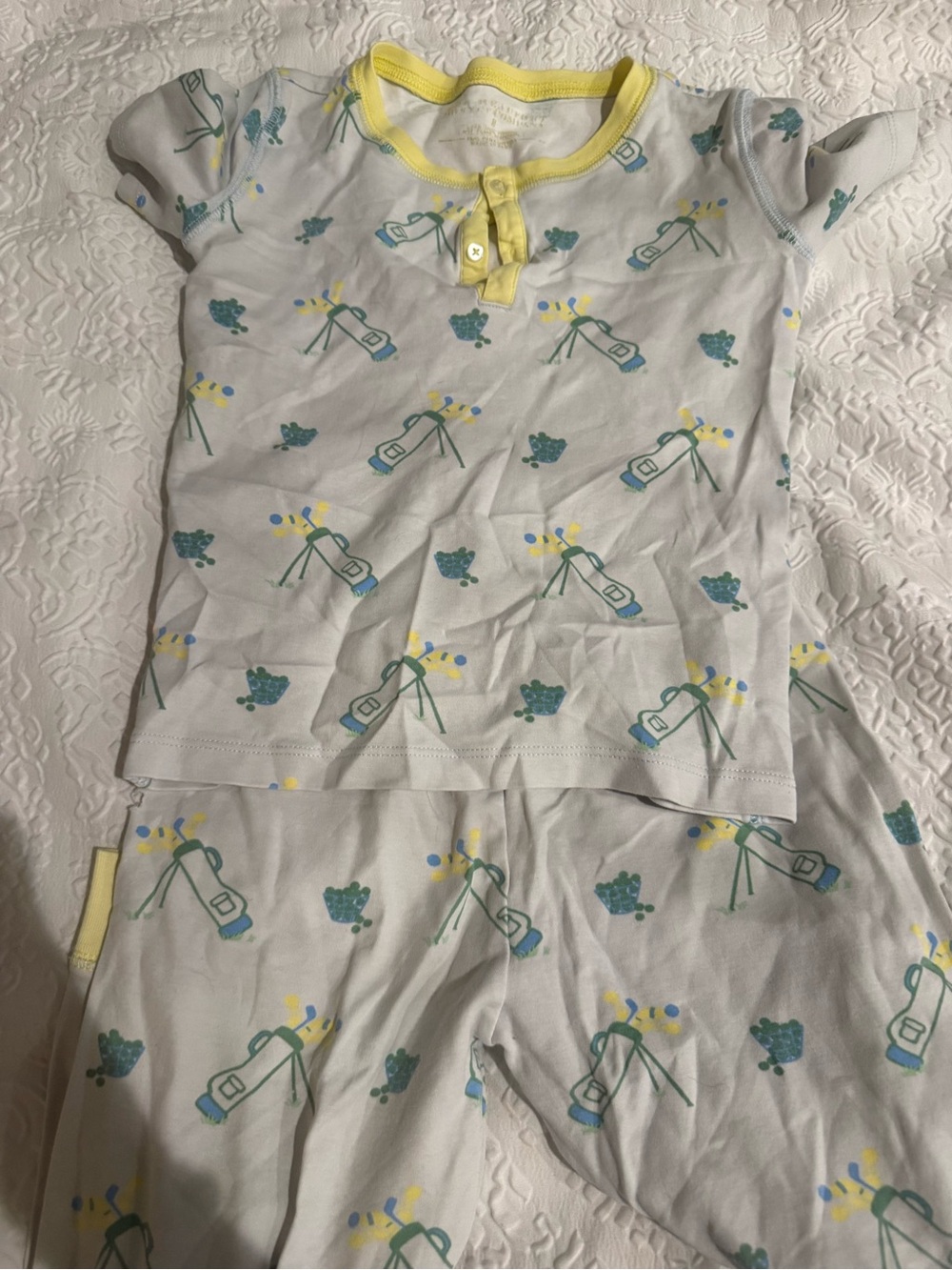 Kids Short Sleeve Pajama Set in Light Gray with Yellow Trim
